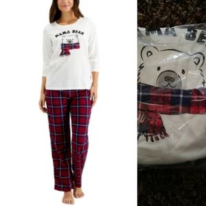 Bear plaid family PJ set medium white red